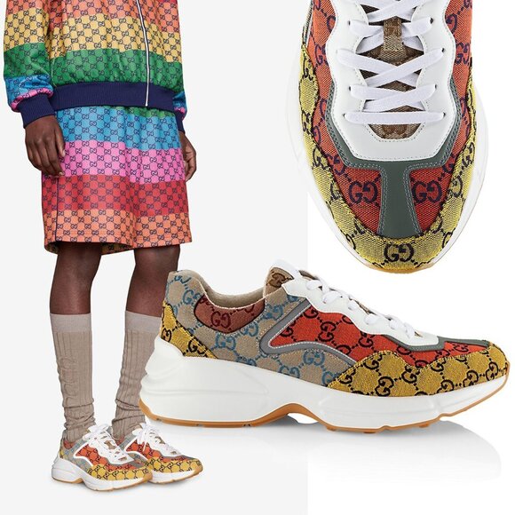 GUCCI SNEAKERS RHYTON GG LOGO MULTICOLOR CANVAS SHOES sz 8.5 9 - Picture 1 of 15